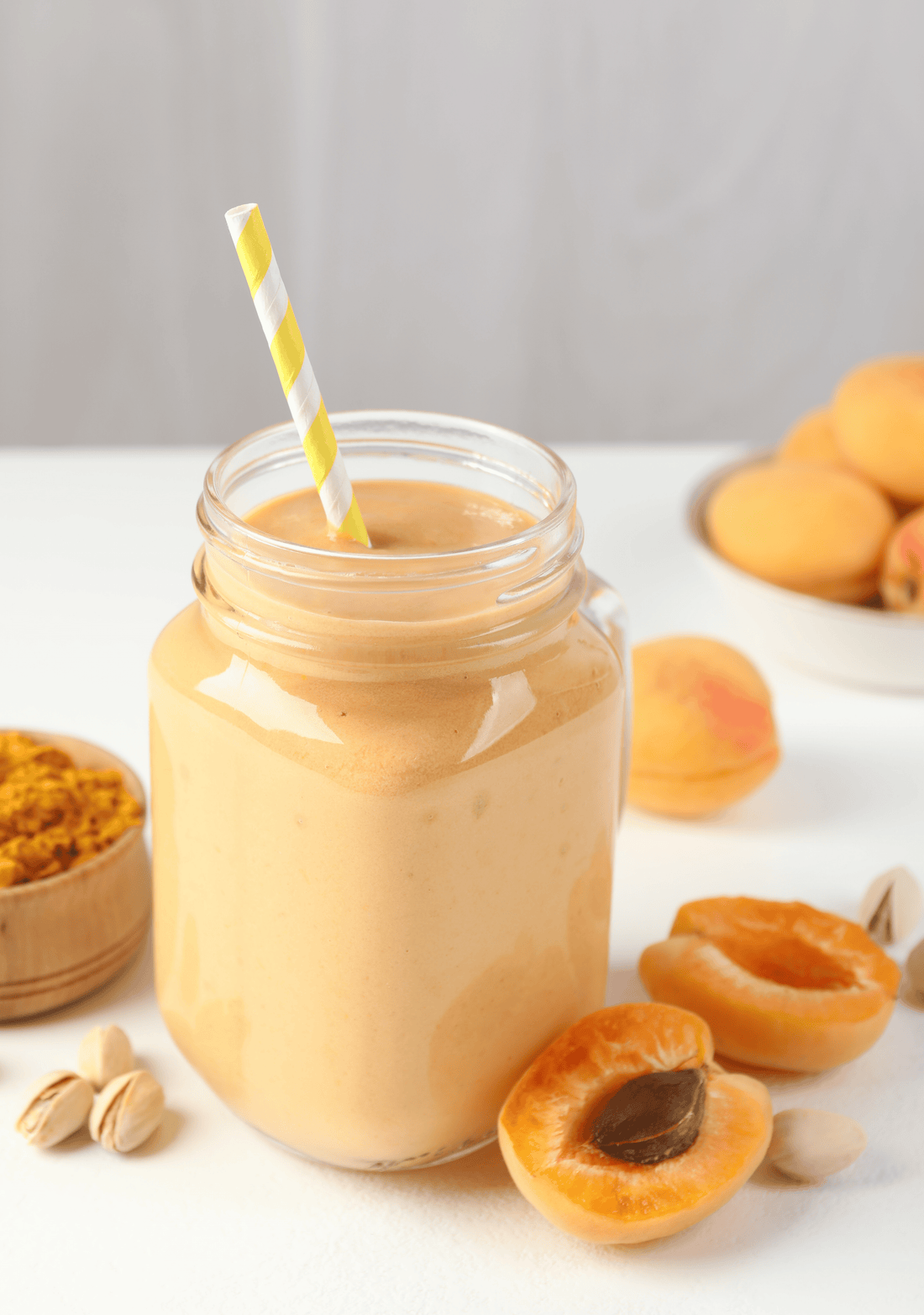 Dairy-Free Apricot Turmeric Lime Smoothie for First Trimester Bloating