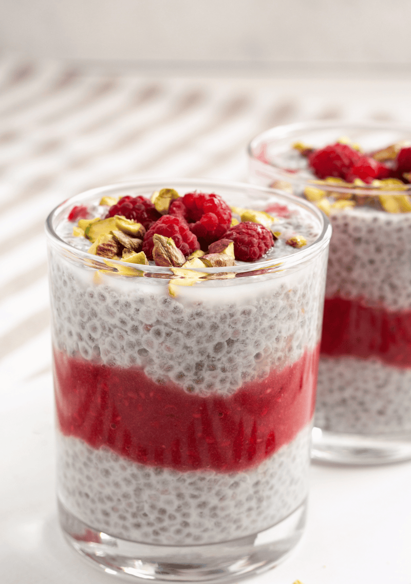Dairy-Free Raspberry Pistachio Chia Pudding for First Trimester Constipation
