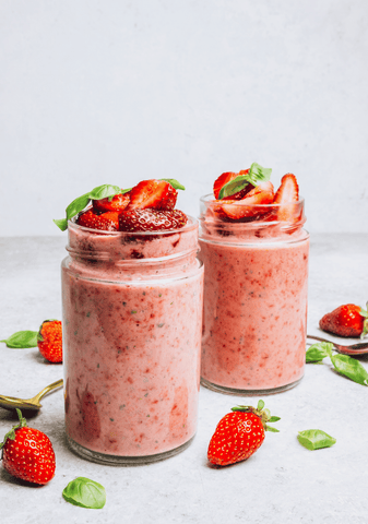 Dairy-Free Strawberry Basil Hemp Smoothie for First Trimester Bloating