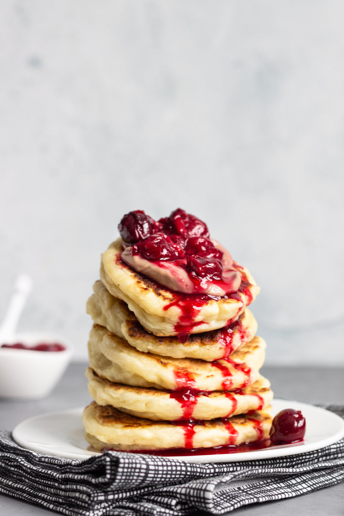 High-Protein, Spiced Ricotta Pancakes with Cherry Compote for Pregnancy (Light and Fluffy!!)