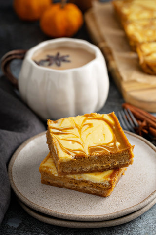 Velvety Pumpkin Pie Bars with Cheesecake Swirls (Pregnancy-Friendly!!)