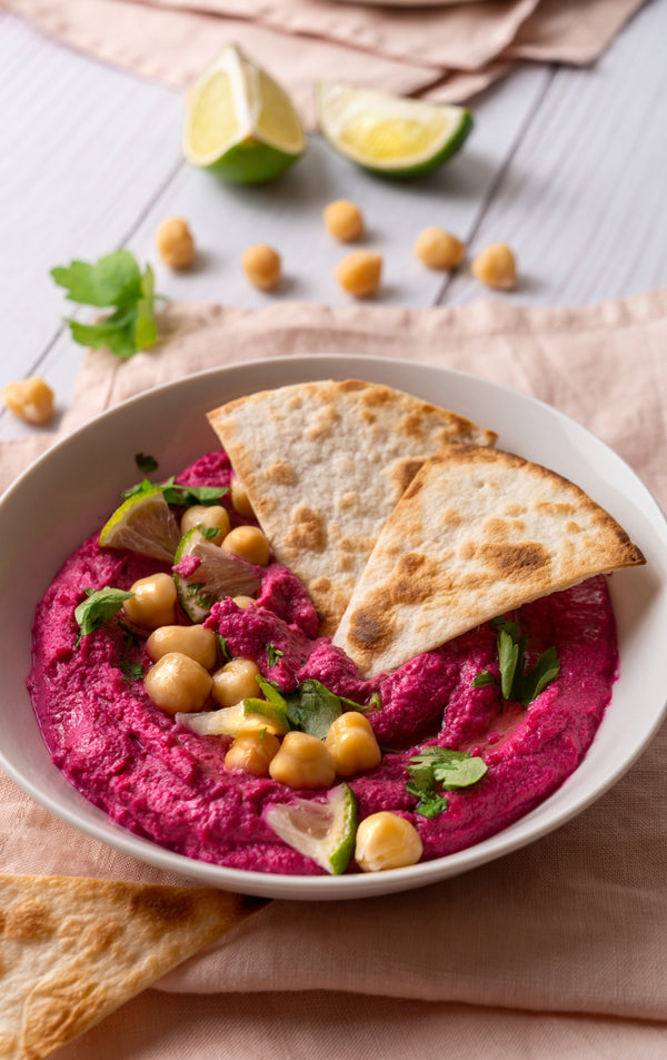 Folate Rich Roasted Beet Hummus for First Trimester (Tahini-Free!)