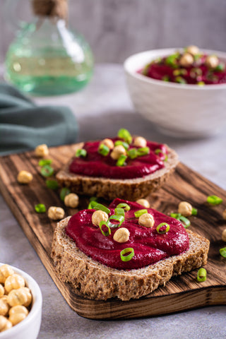 Folate Rich Roasted Beet Hummus Toast for First Trimester (4-Ingredient Recipe!!)